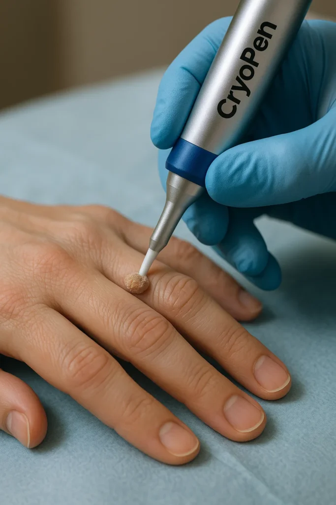 example of cryopen wart removal Ruislip treatment on a persons finger