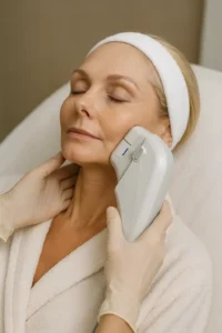 Woman receiving HIFU non surgical facelift treatment Ruislip