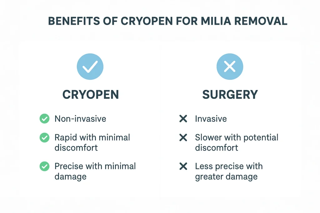 Benefits of cryopen for milia removal Ruislip compared to surgical treatments.