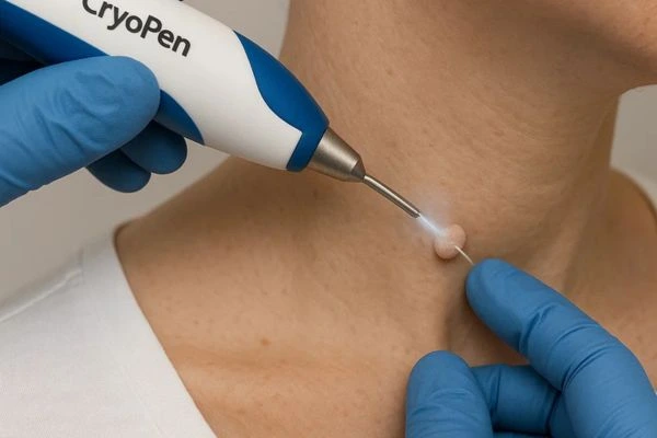 Person receiving cryotherapy Ruislip for skin tag removal