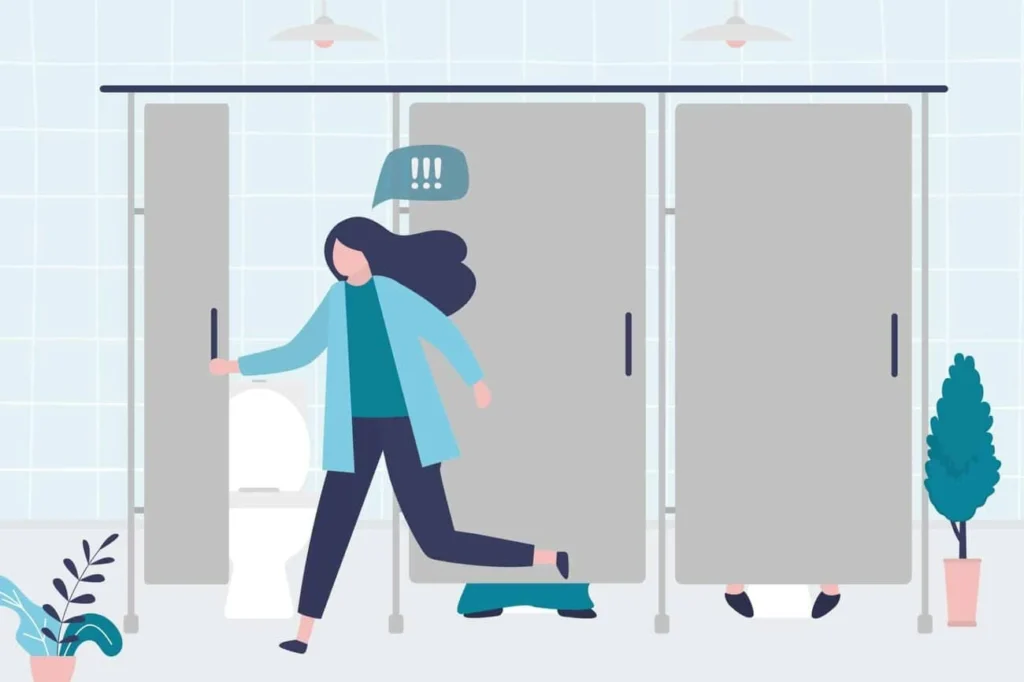 graphic of Urine incontinence Ruislip woman running to the toilet.