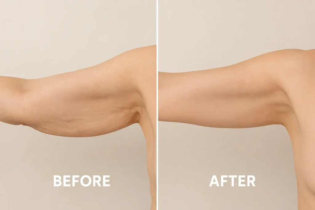 Picture of LA LIPO Ruislip before and after results of skin tightening treatment on the upper arms.