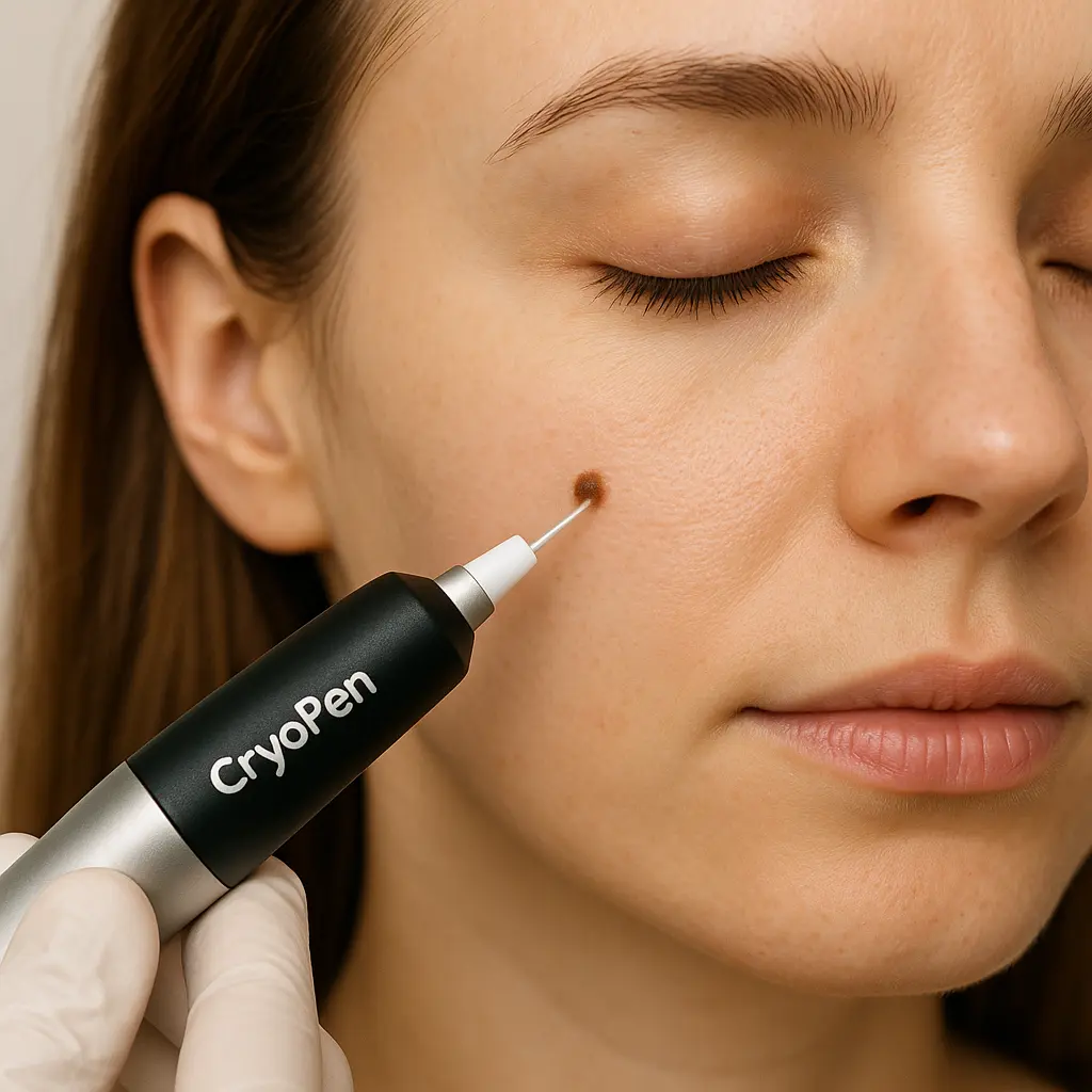 woman receiving facial mole removal Ruislip using cryopen